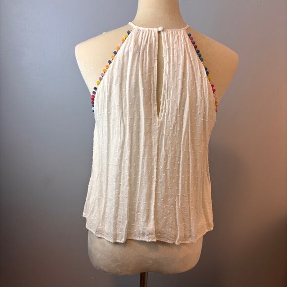 Dainty Hooligan White Pom Halter Tank Top Womens Small Swiss Dot Lined - Picture 3 of 7
